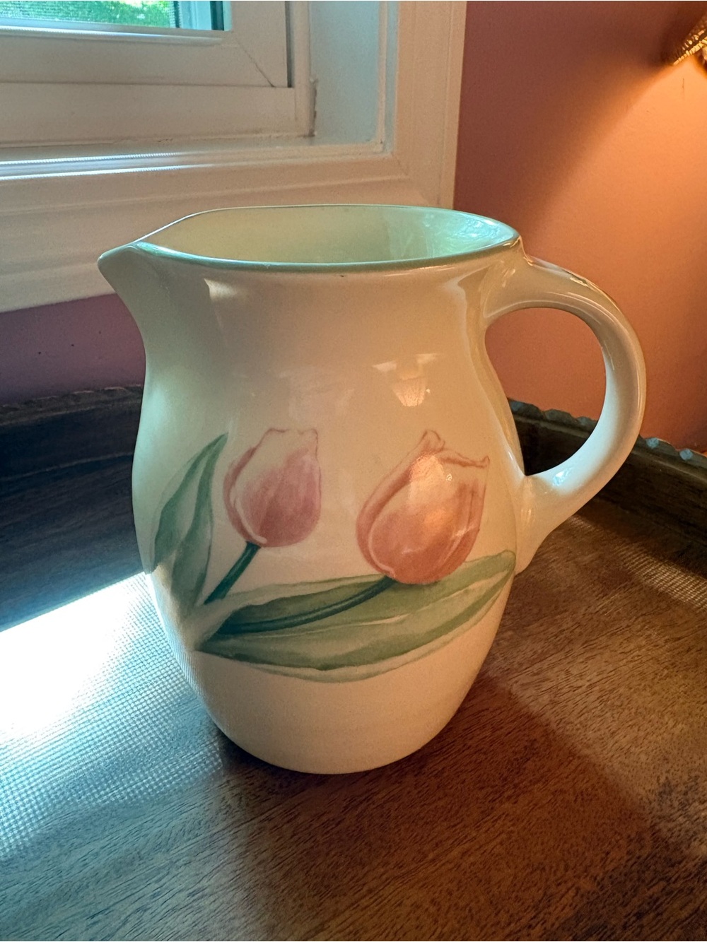 Vintage Pfaltzgraff Floral Pitcher Tulip Blue Flowers USA 6” Cottage Decor